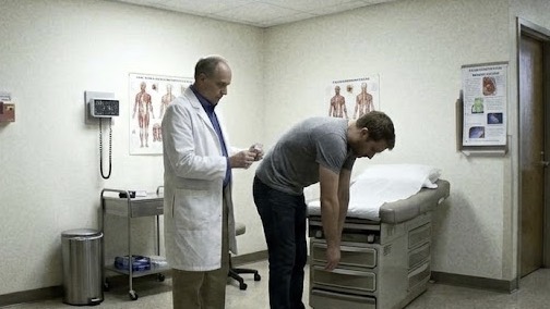 Still frame from the independent medical exam recording under review